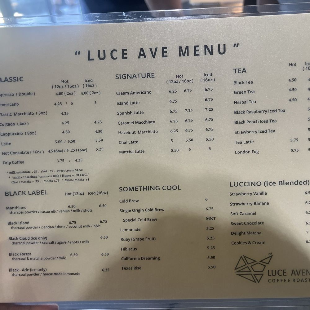 Luce Ave Coffee Roasters - Menu - Coffee & Tea Near Me - Houston, Texas