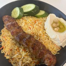 Chicken Kofta bowl with rice and hummus