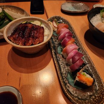 Tei Tei Robata Bar - Rainbow roll and salmon woth sticky rice - Japanese Near Me - Dallas, Texas Tei Tei Robata Bar - Rainbow roll and salmon woth sticky rice - Japanese Near Me - Dallas, Texas