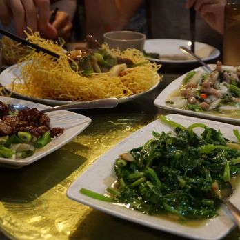 Dumpling Cafe - Pea pod stems. Pan fried noodles w beef. - Taiwanese Near Me - Boston, Massachusetts
