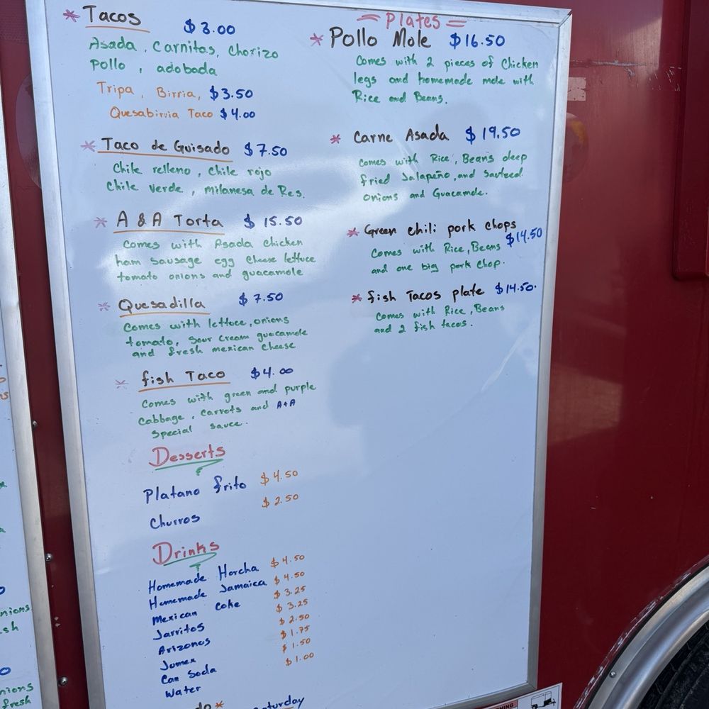 A&A Taqueria - Menu - Food Trucks Near Me - Austin, Colorado