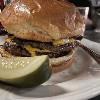 Au Cheval - Single Cheeseburger  Look at that luscious pickle, need to go back for the pickle backs - Bars Near Me - Chicago, Illinois