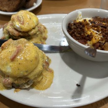 Himes Breakfast House - English muffin, house remoulade, avocado, fried green tomatoes, poached eggs and roasted red pepper hollandaise - Breakfast & Brunch Near Me - Brandon, Florida Himes Breakfast House - English muffin, house remoulade, avocado, fried green tomatoes, poached eggs and roasted red pepper hollandaise - Breakfast & Brunch Near Me - Brandon, Florida