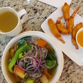 I Luv Pho - Ginger tea, veggie pho, fried shrimp - Vietnamese Near Me - Roswell, Georgia