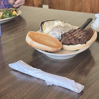 Morton's - Burger w baked potato - Seafood Near Me - Madisonville, Louisiana
