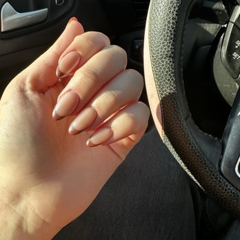Sky Nails & Lounge - Brown French with pearl chrome - Nail Salons Near Me - Missouri City, Texas Sky Nails & Lounge - Brown French with pearl chrome - Nail Salons Near Me - Missouri City, Texas