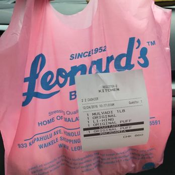 Leonard's Bakery - 4 of the custard filled donuts in a bag - Bakeries Near Me - Honolulu, Hawaii Leonard's Bakery - 4 of the custard filled donuts in a bag - Bakeries Near Me - Honolulu, Hawaii