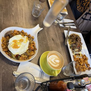 AmeriBrunch Cafe - Lavender honey latte, steak with eggs and hash. It's so yummy! - Breakfast & Brunch Near Me - Las Vegas, Nevada