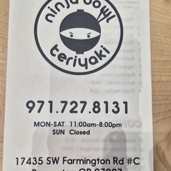 Ninja Bowl Teriyaki - Feb 2026 menu - Japanese Near Me - Beaverton, Oregon