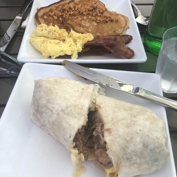 Anuenue Cafe - Kalua pork burrito (flavorless), and banana macadamia pancakes (tasty). - Cafes Near Me - Koloa, Hawaii