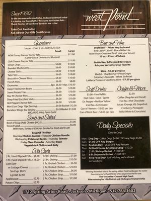 Menu photo 2 West Point Lounge Jackson, MI
