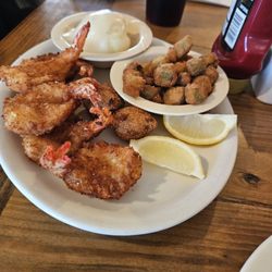 Nolan's Restaurant - Fried shrimp with fried scrambled and mashed potato