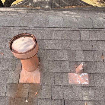 Steves Home Solutions - BEFORE: The starting point of the repair of the leaky vent pipe (on the right; no longer in use). - Roofing Near Me - McKinney, Texas