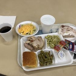 First Baptist Church of Jackson - Roast pork , sugar free dessert, string beans an Lima beans , cornbread and salad . ( Men's luncheon ).