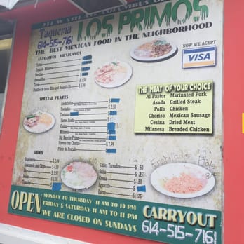 Taqueria Los Primos - A look at the menu. - Food Trucks Near Me - Columbus, Ohio Taqueria Los Primos - A look at the menu. - Food Trucks Near Me - Columbus, Ohio