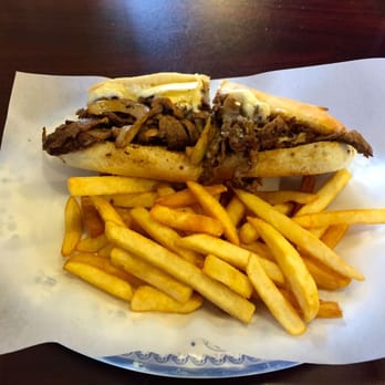 Milos - Cheesesteak with Grilled Onions and Regular Fries - Greek Near Me - Rocklin, California Milos - Cheesesteak with Grilled Onions and Regular Fries - Greek Near Me - Rocklin, California