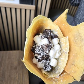 Crêpe Haven - Took a bite before taking a photo. This is the midnight creme. - Desserts Near Me - Alameda, California Crêpe Haven - Took a bite before taking a photo. This is the midnight creme. - Desserts Near Me - Alameda, California