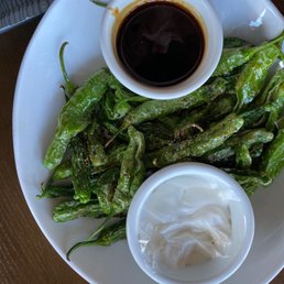 Shoshido peppers with kosher salt.
