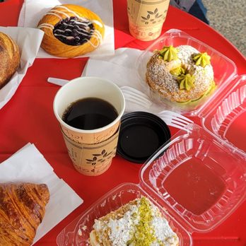 Saffron Bakery - Croissant, blueberry Danish, Paris breast, Napoleon and a loaf of sourdough bread - Bakeries Near Me - Aliso Viejo, California Saffron Bakery - Croissant, blueberry Danish, Paris breast, Napoleon and a loaf of sourdough bread - Bakeries Near Me - Aliso Viejo, California