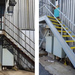 Magic Painting - Commercial stairs at a warehouse in Bohemia. Primed, painted and added safety yellow.