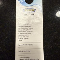 R Pools - The flyer they stick on your door after service. A very nice touch and I like that.