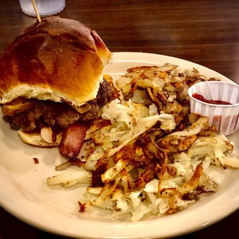 Flat Tire Diner - Black and bleu burger with hash browns. - American Near Me - Old Hickory, Tennessee Flat Tire Diner - Black and bleu burger with hash browns. - American Near Me - Old Hickory, Tennessee