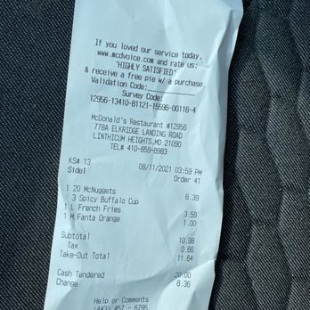 McDonald's - NEVER AGAIN..... Just discarded everything. TOTAL LOSS. The nuggets were old and barely warm as well as the fries were RAW. - Fast Food Near Me - Linthicum Heights, Maryland