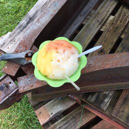 Lilikoi,guava, lychee shaved ice with haupia ice cream Lilikoi,guava, lychee shaved ice with haupia ice cream