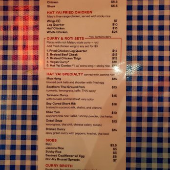 Hat Yai - Menu as of 9.20.19 - Thai Near Me - Portland, Oregon
