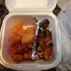 Seoul To Go - My side dish, potatoes, fish cake, and cucumber kimchi....