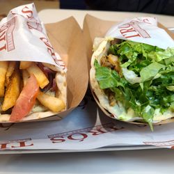 Tros Greek Street Food - Left is beef pita gyro.  Right is chicken gyro pita