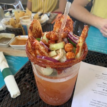 Gabriela's Downtown - Michelada with aguachile shrimp. This was okay, can't complain, it was worth the $15. - Mexican Near Me - Austin, Texas Gabriela's Downtown - Michelada with aguachile shrimp. This was okay, can't complain, it was worth the $15. - Mexican Near Me - Austin, Texas
