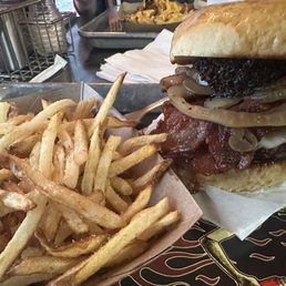 Death by Bacon burger and fries Death by Bacon burger and fries