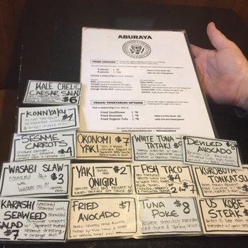 Aburaya - June 2018 menu - Izakaya Near Me - Oakland, California