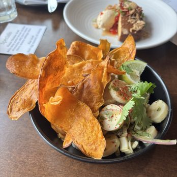 The Laurel - Hearts of palm ceviche, (cornbread in the back) - Cocktail Bars Near Me - West Hartford, Connecticut