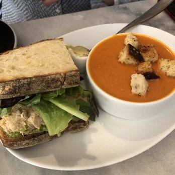 White Maple Café - Half chicken salad sandwich / half tomato bisque - New American Near Me - Ridgewood, New Jersey