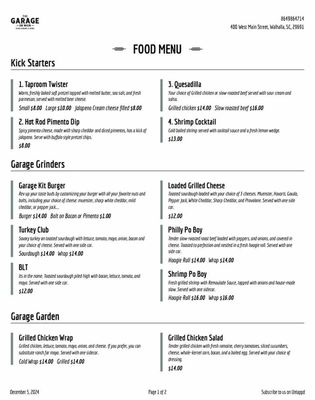 Menu photo 3 The Garage On Main Walhalla, SC