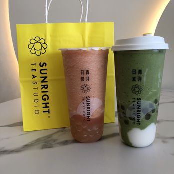 Sunright Tea Studio - Watermelon Cooler and Mochi Matcha Frostie with Red Bean - Bubble Tea Near Me - Garden Grove, California Sunright Tea Studio - Watermelon Cooler and Mochi Matcha Frostie with Red Bean - Bubble Tea Near Me - Garden Grove, California