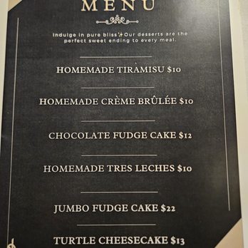 A+ Italian Steakhouse - Dessert Menu at Jan 3, 2026 - Steakhouses Near Me - Chicago, Illinois