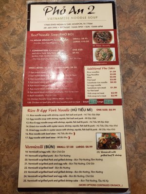 Menu photo 2 Pho An 2 Houston, TX