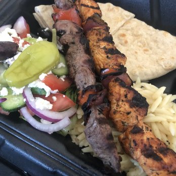 Athens West - Steak and chicken combo platter - Greek Near Me - Seal Beach, California Athens West - Steak and chicken combo platter - Greek Near Me - Seal Beach, California