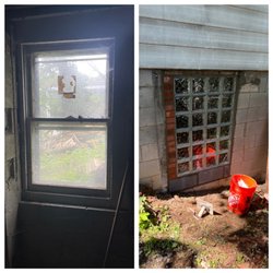 Mikula Masonry - Removal of window, replaced with glass block