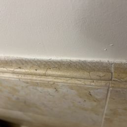 Nasty bathroom ledge - dust and hair - along the entire bathroom wall Nasty bathroom ledge - dust and hair - along the entire bathroom wall