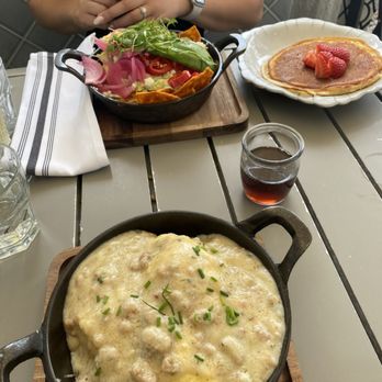 Sugar and Scribe - Blazin' Chilaquiles Skillet, Children's pancake Smothered and Covered Skillet ( I think) - Bakeries Near Me - La Jolla, California Sugar and Scribe - Blazin' Chilaquiles Skillet, Children's pancake Smothered and Covered Skillet ( I think) - Bakeries Near Me - La Jolla, California