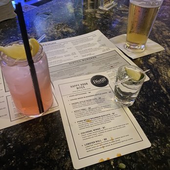 Distill A Local Bar - Pinky, menu, tequila shot, draft miller - Bars Near Me - Las Vegas, Nevada
