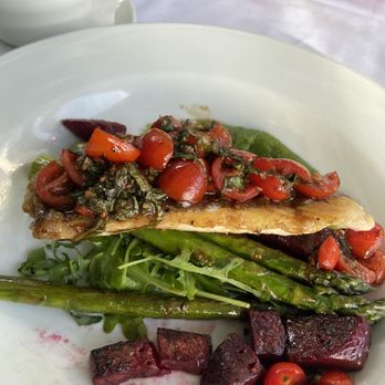 Topsail Restaurant - Fresh Snapper prepared with a Jalapeño sauce with Tomatoes Beats and Asparagus. - Seafood Near Me - Mount Pleasant, South Carolina Topsail Restaurant - Fresh Snapper prepared with a Jalapeño sauce with Tomatoes Beats and Asparagus. - Seafood Near Me - Mount Pleasant, South Carolina