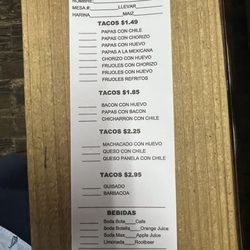 La Cabanita Breakfast Tacos - Taco menu as of 9.13.2025
