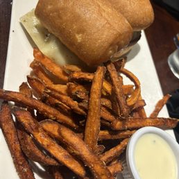 Tri-tip sandwich with sweet potato fries.
