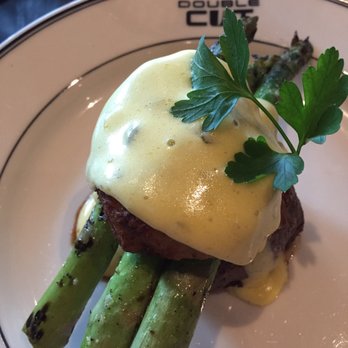 Double Cut Steak House - 6oz filet with crab cake, asparagus, and hollandaise sauce. - Steakhouses Near Me - Pocono Summit, Pennsylvania
