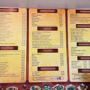 Los Junior's - Menu on 8/29/2022 - Mexican Near Me - Vista, California